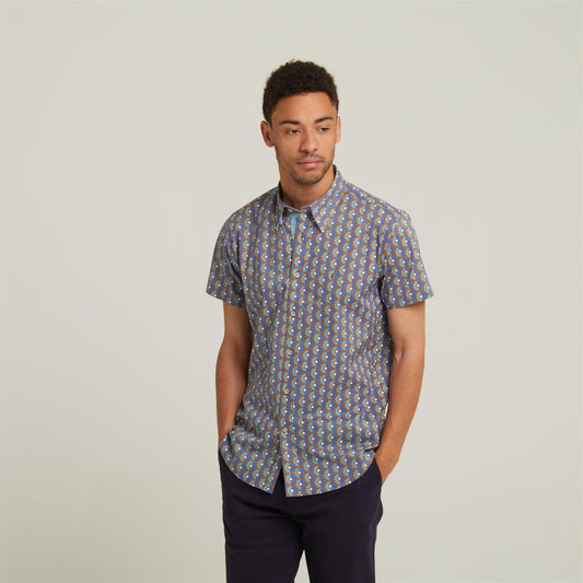 V52GW07 Mens Garcia Woven Print Shirt Gabicci Vintage - WALNUT