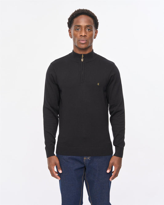 V57GK15 Mens Naxton Long Sleeve Plain Knit Zip Neck Gabicci Vintage - BLACK