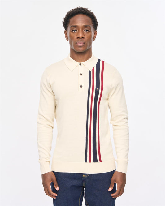 V57GM03 Mens Soda Long Sleeve Knit Polo Gabicci Vintage - CREAM