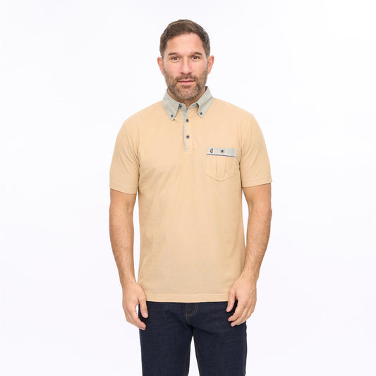 G56X16 Mens Short Sleeve Oxford Collar Jersey Polo Gabicci Classic - SANDSTONE
