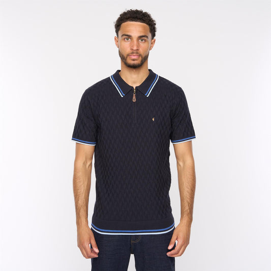 G54M08 Mens Short Sleeve Zip Neck Knitted Polo Gabicci Classic - NAVY