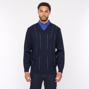 G54M01 Mens Plain Vee Kneck Pattern Front Knit Gabicci Classic - NAVY