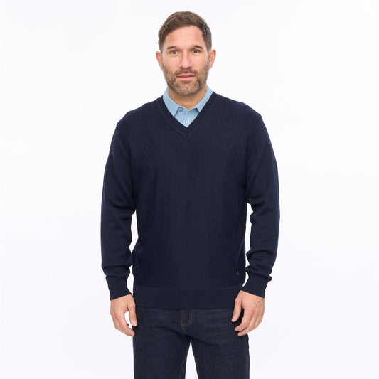 G56M03 Mens Pattern Front Knit V-Neck Gabicci Classic - NAVY