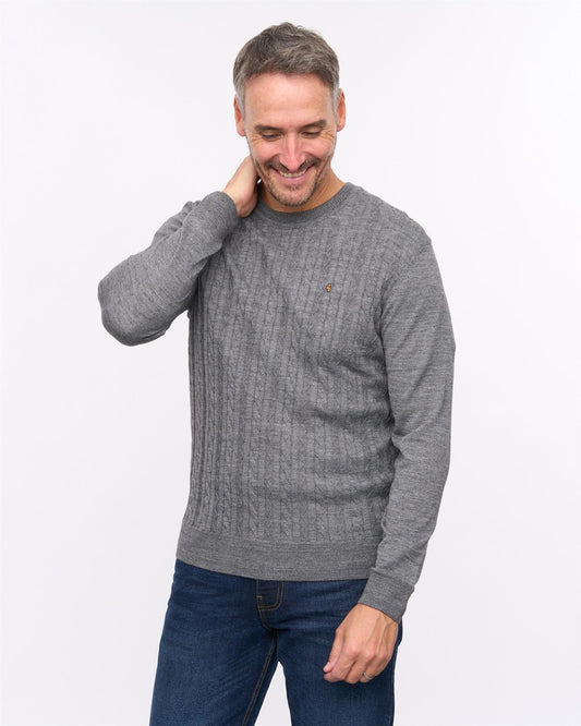 G57K22 Mens Plain Merino Knit Crew Neck Sweater Gabicci Heritage - CHARCOAL