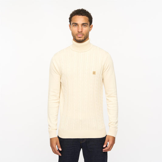 V55GM14 Mens Leonardo Long Sleeve Knitted Rol Neck Sweater Gabicci Vintage - CREAM