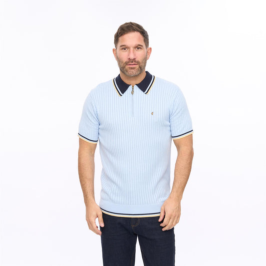 G56M08 Mens Short Sleeve Zip Neck Knit Polo Gabicci Classic - SURF