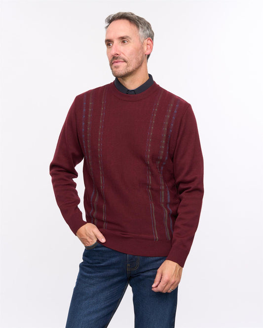 G57M05 Mens Pattern Front Knit Crew Neck Sweater Gabicci Heritage - CLARET