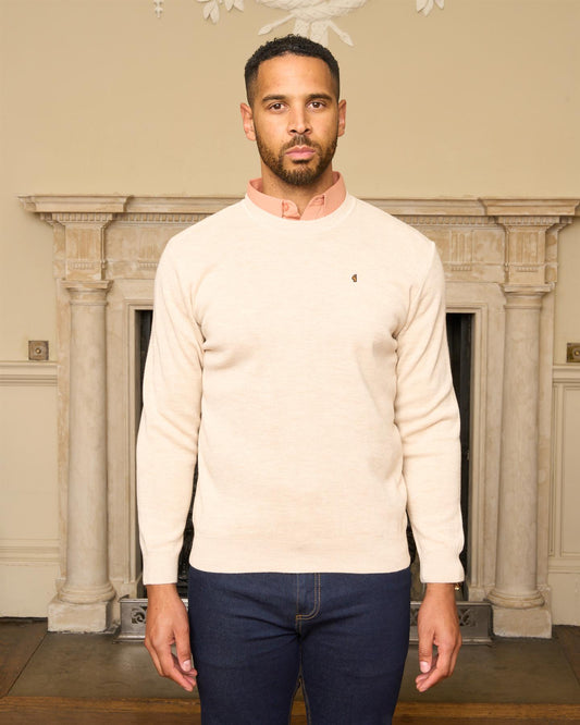G57K04 Mens Plain Knit Crew Neck Sweater Gabicci Heritage - PARCHMENT
