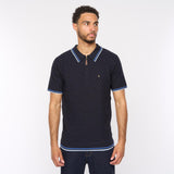 G54M08 Mens Short Sleeve Zip Neck Knitted Polo Gabicci Classic - NAVY