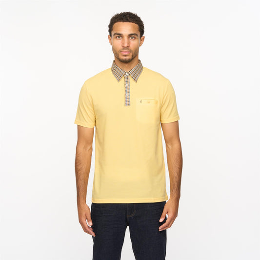 V55GX19 Mens Laleham Short Sleeve Check Collar Oxford Polo Shirt Gabicci Vintage - PINEAPPLE