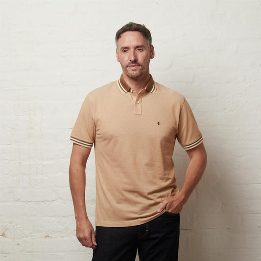 G56X01 Mens Short Sleeve Oxford Collar Jersey Polo Gabicci Classic - SANDSTONE