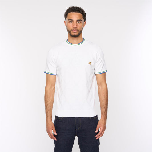 V54GM16 Mens Santino Short Sleeve Knitted Crew Neck Gabicci Vintage - WHITE