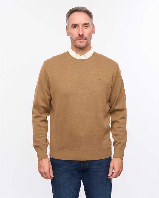 G57K04 Mens Plain Knit Crew Neck Sweater Gabicci Heritage - CARAMEL