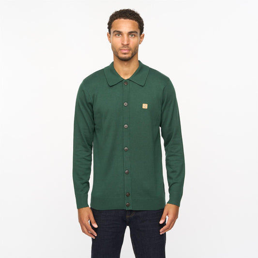 V55GK16 Mens Azima Long Sleeve Plain Knitted Button-Thru Polo Gabicci Vintage - IVY