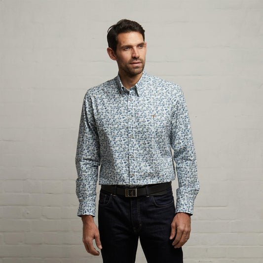 G53W09 Mens Long Sleeve Printed Woven Shirt Gabicci Classic - STORM