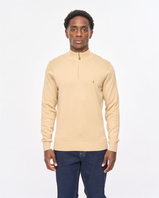 V57GK15 Mens Naxton Long Sleeve Plain Knit Zip Neck Gabicci Vintage - CARAMEL