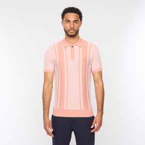 V54GM04 Mens Dante Short Sleeve Pattern Knitted Polo Gabicci Vintage - PEACH