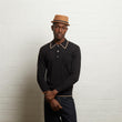 V55GM24 Mens Ned Long Sleeve Archive Knitted Three Button Polo Gabicci Vintage - BLACK