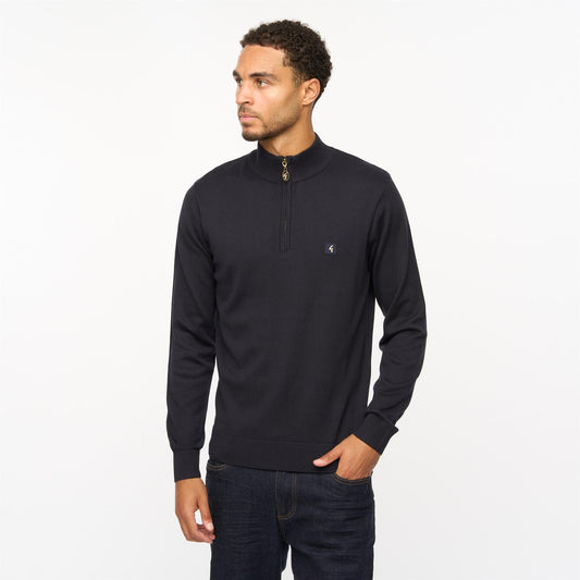 V55GK15 Mens Naxton Long Sleeve Plain Knitted Quarter Zip Gabicci Vintage - NAVY