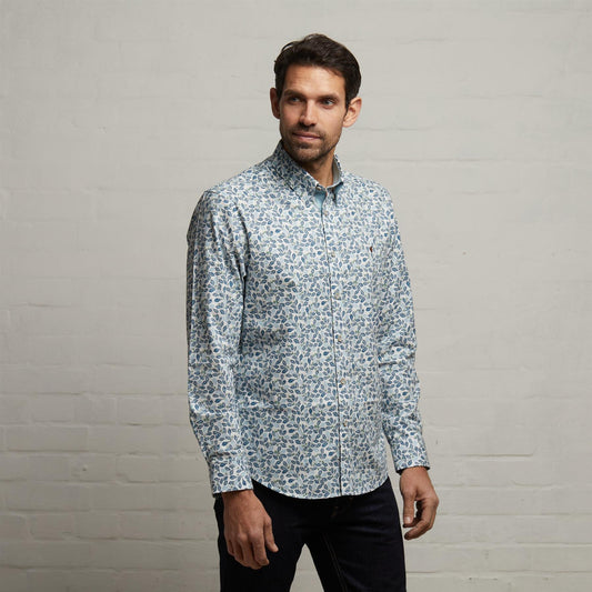 G53W09 Mens Long Sleeve Printed Woven Shirt Gabicci Classic - STORM