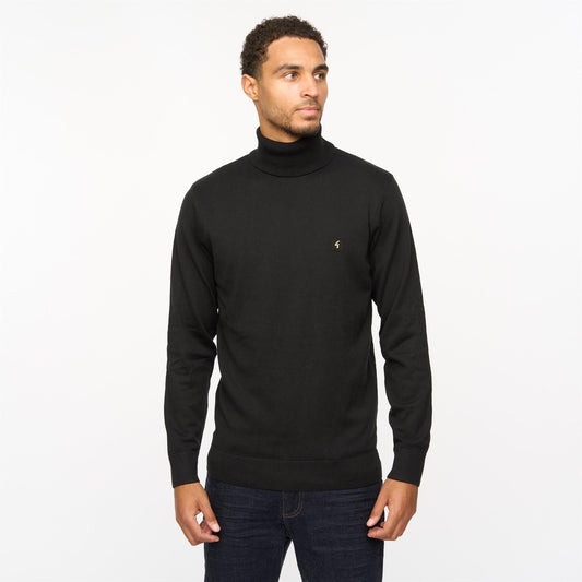 V55GK09 Mens Ricardo Long Sleeve Plain Knitted Roll Neck Gabicci Vintage - BLACK