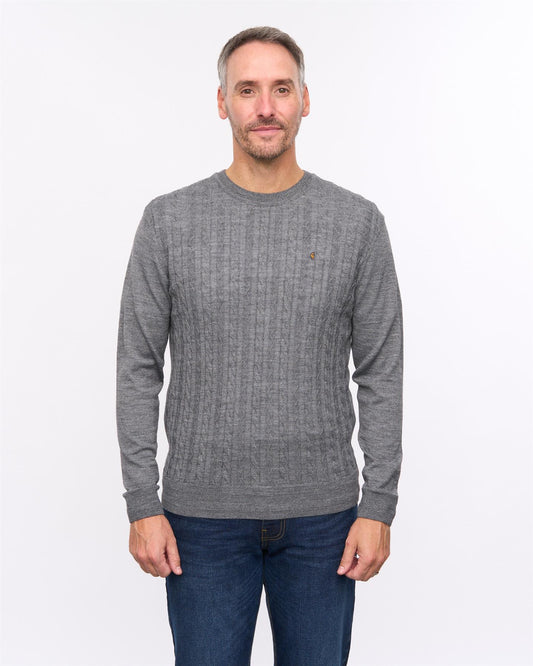G57K22 Mens Plain Merino Knit Crew Neck Sweater Gabicci Heritage - CHARCOAL