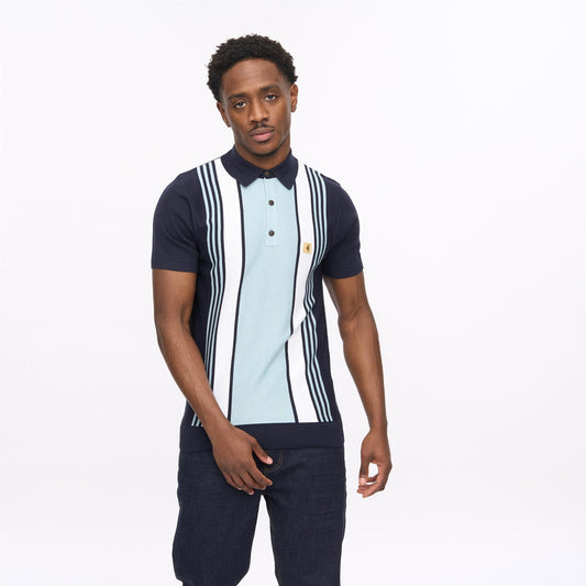 V56GM00 Mens Searle Short Sleeve Stipe Knit Polo Gabicci Vintage - NAVY