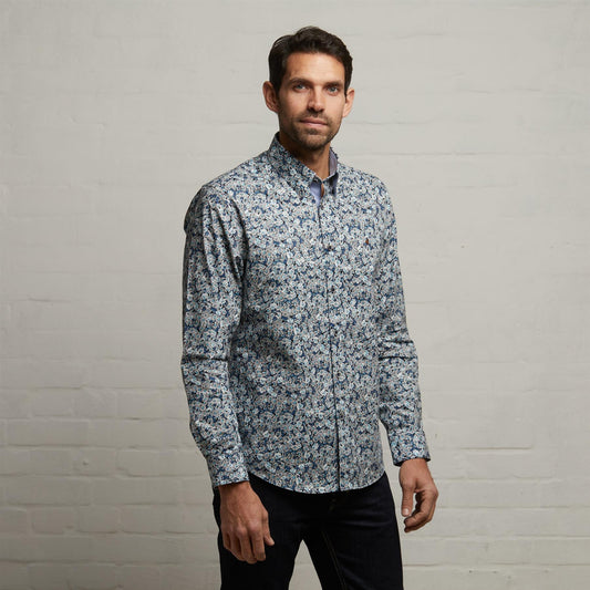 G53W06 Mens Long Sleeve Printed Woven Shirt Gabicci Classic - STORM