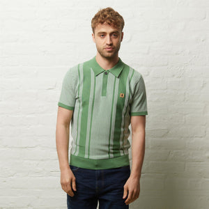 V54GM04 Mens Dante Short Sleeve Pattern Knitted Polo Gabicci Vintage - VERDE