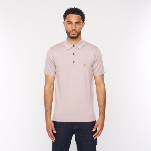 V54GK04 Mens Jackson Short Sleeve Plain Knitted Polo Gabicci Vintage - MUSHROOM