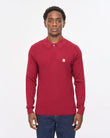 V57GM01 Mens Milton Long Sleeve Cable Knit Polo Gabicci Vintage - CLARET
