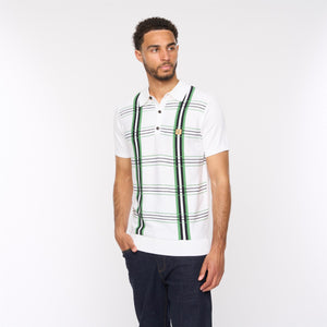 V54GM01 Mens Searle Short Sleeve Pattern Knitted Polo Gabicci Vintage - WHITE