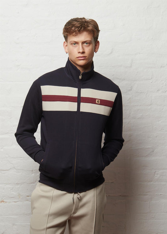 V56GD01 Mens Escher Stripe Sweat Track Top Gabicci Vintage - NAVY