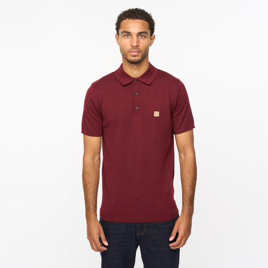 V55GK04 Mens Jackson Short Sleeve Plain Knitted Three Button Polo Gabicci Vintage - MULBERRY
