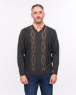 G57M02 Mens Pattern Front Knit V Neck Sweater Gabicci Heritage - CHARCOAL