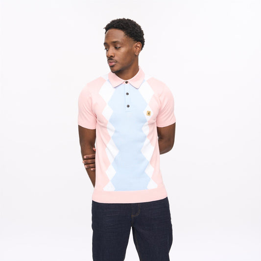 V56GM02 Mens Bond Short Sleeve Knit Polo Gabicci Vintage - CANDY