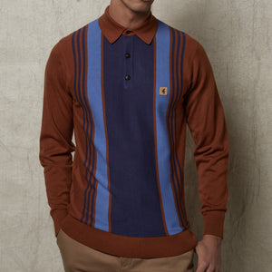 V51GM00 Mens Searle Three Button Knitted Polo Gabicci Vintage - TOFFEE