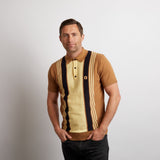 V50GM00 Mens Searle Three Button Knitted Polo Gabicci Vintage - CAMEL