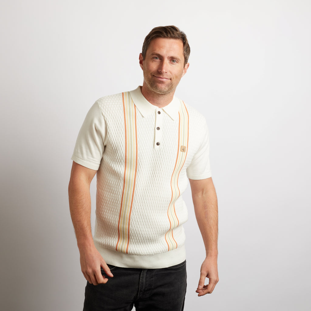 V50GM04 Mens Woon Three Button Knitted Polo Gabicci Vintage - WHITE