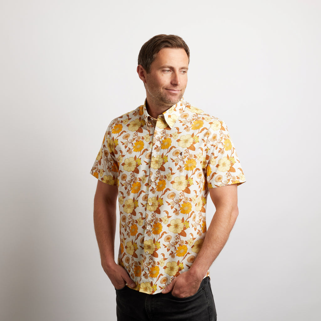 G50W20 Mens Short Sleeve Printed Woven Shirt Gabicci Classic - BUTTER