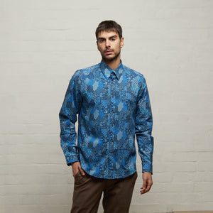 V53GW04 Mens Callum Woven Print Shirt Gabicci Vintage - STORM