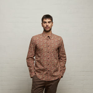 V53GW03 Mens Rory Woven Print Shirt Gabicci Vintage - BERRY