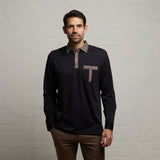 G53Y01 Mens Long Sleeve Plated Jersey Polo Shirt Gabicci Classic - NAVY