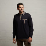 G53Y01 Mens Long Sleeve Plated Jersey Polo Shirt Gabicci Classic - NAVY