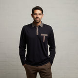 G53Y01 Mens Long Sleeve Plated Jersey Polo Shirt Gabicci Classic - NAVY