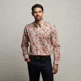 G53W04 Mens Long Sleeve Printed Woven Shirt Gabicci Classic - CORAL