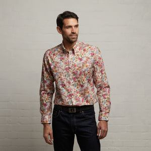 G53W04 Mens Short Sleeve Printed Woven Shirt Gabicci Classic - CORAL