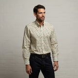 G53W07 Mens Long Sleeve Printed Woven Shirt Gabicci Classic - CREAM