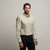 G53W07 Mens Long Sleeve Printed Woven Shirt Gabicci Classic - CREAM