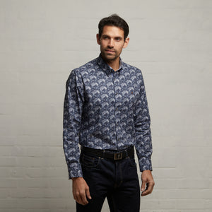 G53W12 Mens Long Sleeve Printed Woven Shirt Gabicci Classic - STORM